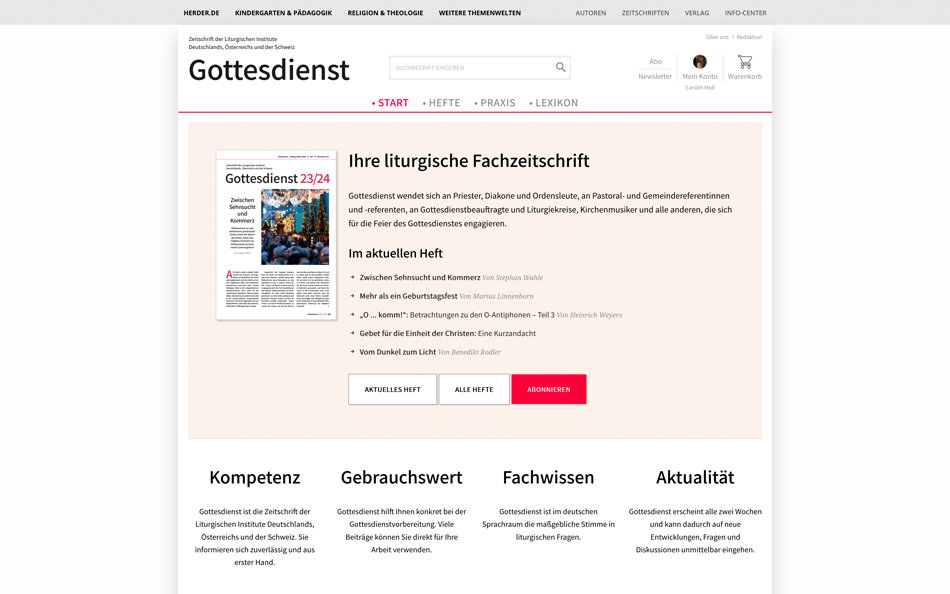 Gottesdienst.net: Desktop-Ansicht