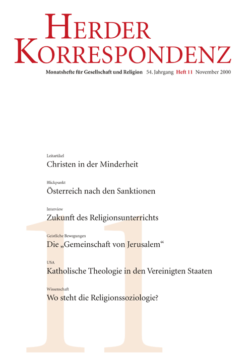 Herder Korrespondenz. Monatsheft für Gesellschaft und Religion 54 (2000) Heft 11