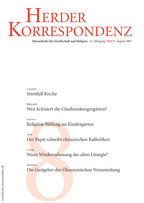   Herder Korrespondenz. Monatsheft für Gesellschaft und Religion 61 (2007) Heft 8