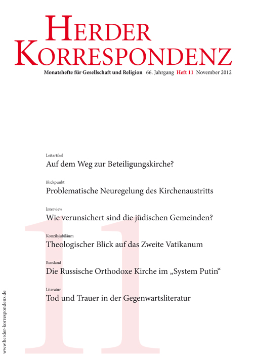   Herder Korrespondenz. Monatsheft für Gesellschaft und Religion 66 (2012) Heft 11