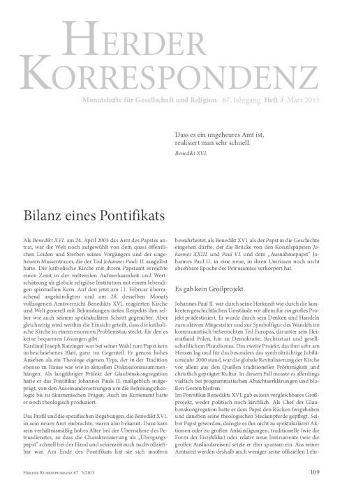 Herder Korrespondenz Dossier: Das Pontifikat Benedikts XVI.