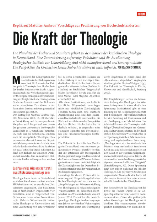 Herder Korrespondenz Dossier: Theologie nach dem Bologna-Prozess