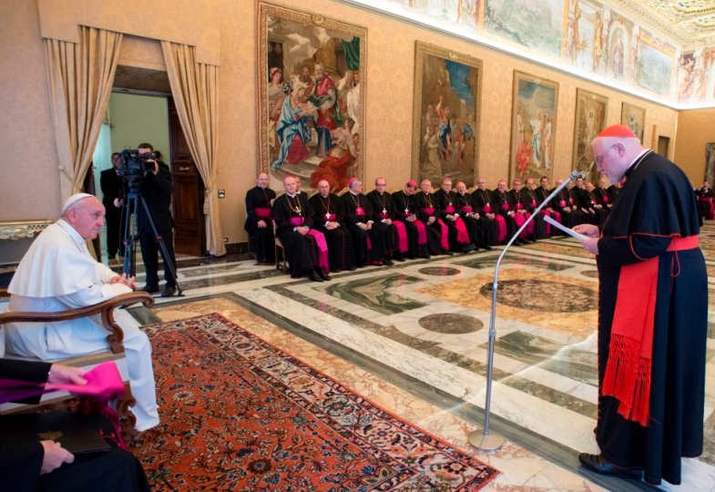 Die deutschen Bischöfe beim Ad-limina-Besuch bei Papst Franziskus 2015.