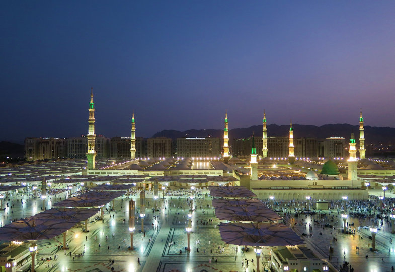Blick auf die Prophetenmoschee in Medina, Saudi-Arabien