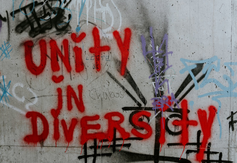 Graffiti mit Schriftzug "Unity in Diversity"