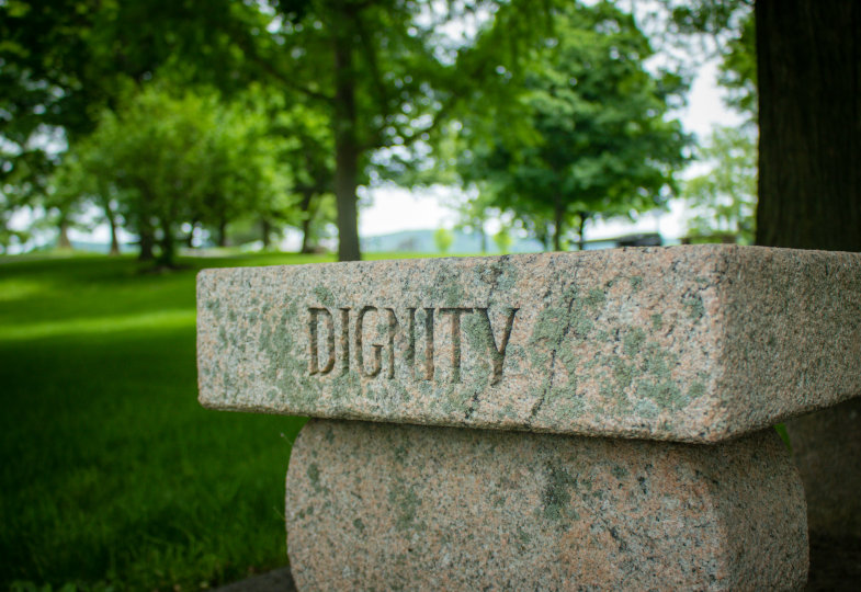 Stein mit Aufschrift "Dignity"