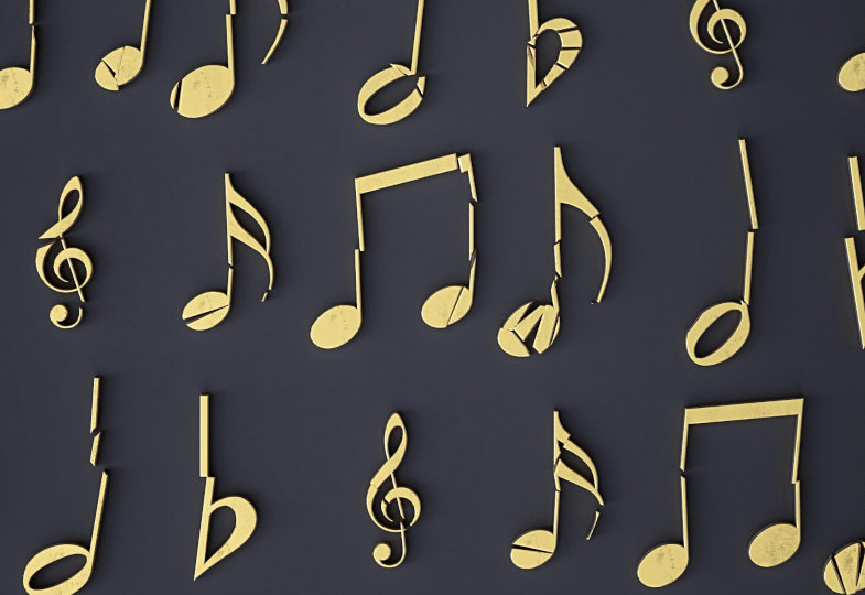 Verschiedene Musiknoten auf einem dunklen Untergrund