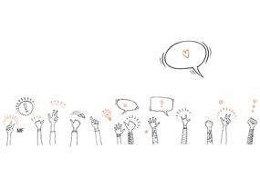 Mehrere illustrierte Hände zeigen verschiedene Gesten, umgeben von Sprechblasen.