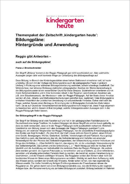 kindergarten heute - Themenpaket. Bildungspläne: Hintergründe und Anwendung