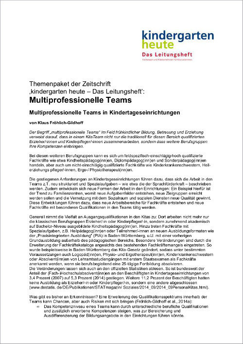 kindergarten heute - Themenpaket. Multiprofessionelle Teams