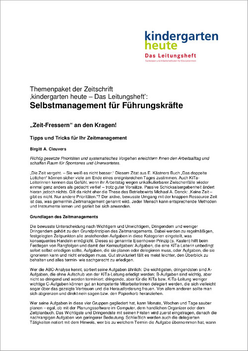 kindergarten heute - Themenpaket. Selbstmanagement für Leitungskräfte