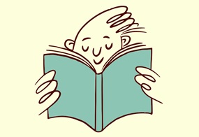 Illustration eines Männchens, das in ein Buch schaut.