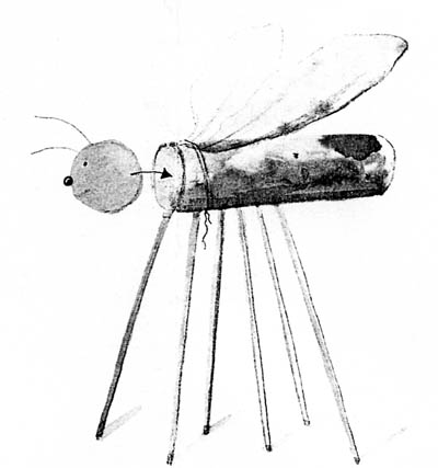 Skizze einer Anleitung einer Libelle aus Bastelresten.