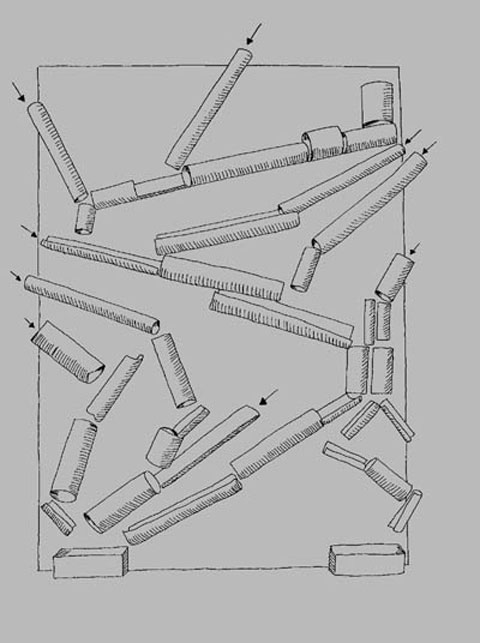 Skizze einer Murmelbahn aus Papprollen.