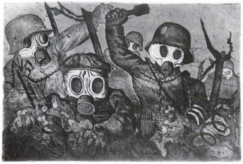 Otto Dix, Sturmtruppe geht unter Gas vor (Mappe II, 2), 1924, 196 x 291 mm