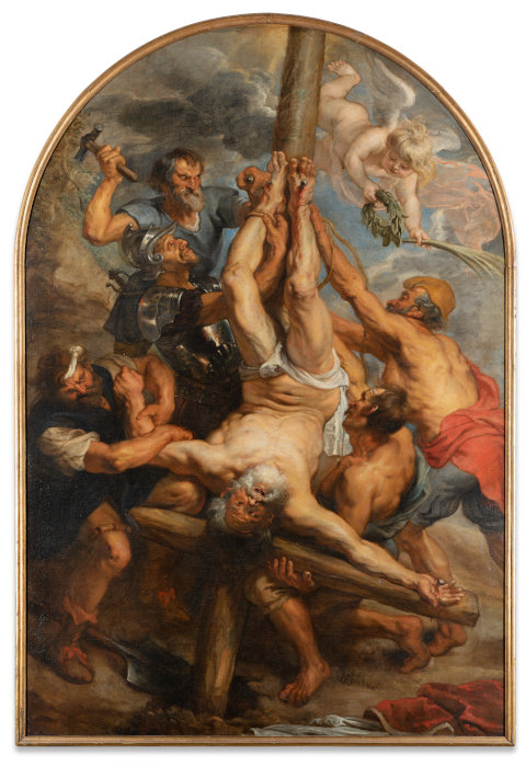 Peter Paul Rubens, Kreuzigung Petri (1638-1640), Öl auf Leinwand (doubliert), 334 x 227,5 x 4 cm (ohne Rahmen),  Kath. Kirchengemeinde: Kunst-Station Sankt Peter Köln, Foto: Stephan Kube 2021.
