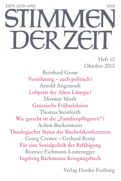 Titelseite Stimmen der Zeit. Die Zeitschrift für christliche Kultur 135 (2010) Heft 10