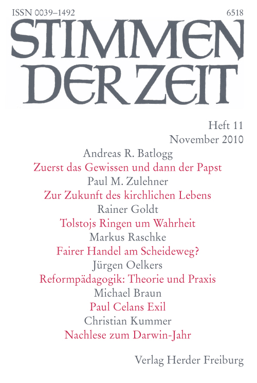 Titelseite Stimmen der Zeit. Die Zeitschrift für christliche Kultur 135 (2010) Heft 11