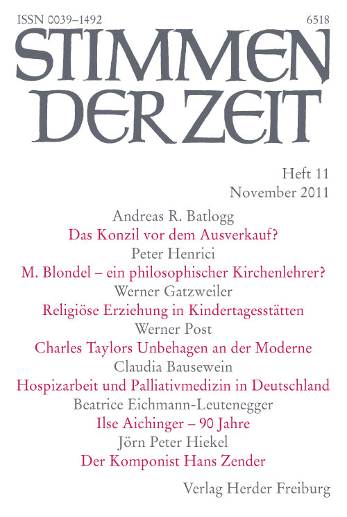 Titelseite Stimmen der Zeit. Die Zeitschrift für christliche Kultur 136 (2011) Heft 11