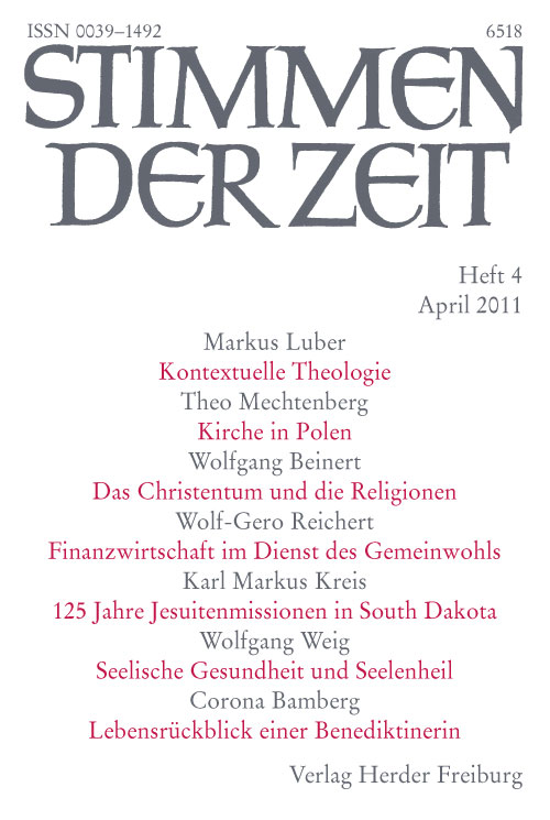 Titelseite Stimmen der Zeit. Die Zeitschrift für christliche Kultur 136 (2011) Heft 4