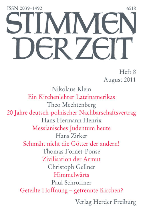 Titelseite Stimmen der Zeit. Die Zeitschrift für christliche Kultur 136 (2011) Heft 8