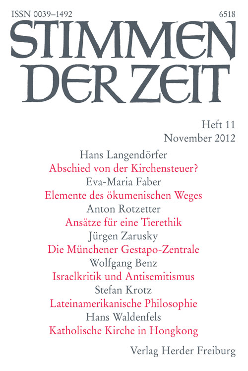 Stimmen der Zeit. Die Zeitschrift für christliche Kultur 137 (2012) Heft 11