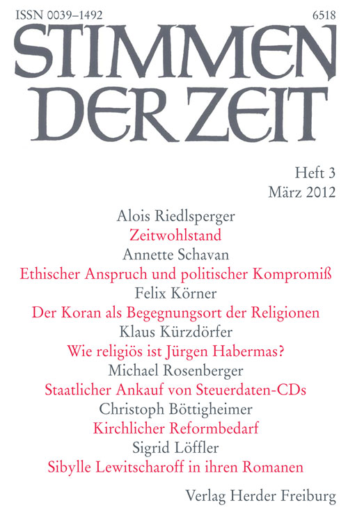 Titelseite Stimmen der Zeit. Die Zeitschrift für christliche Kultur 137 (2012) Heft 3