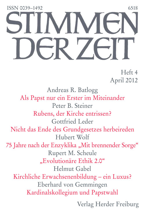 Titelseite Stimmen der Zeit. Die Zeitschrift für christliche Kultur 137 (2012) Heft 4