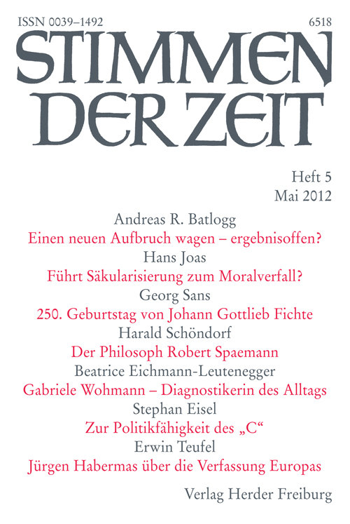 Stimmen der Zeit. Die Zeitschrift für christliche Kultur 137 (2012) Heft 5