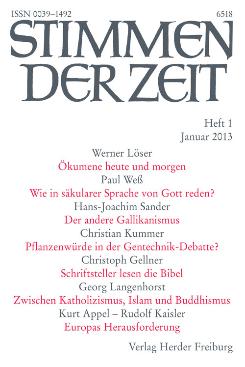 Stimmen der Zeit. Die Zeitschrift für christliche Kultur 138 (2013) Heft 1