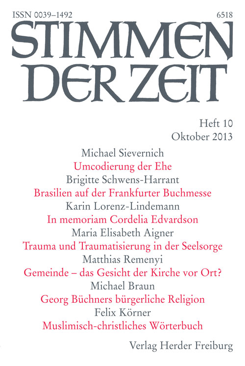 Titelseite Stimmen der Zeit. Die Zeitschrift für christliche Kultur 138 (2013) Heft 10