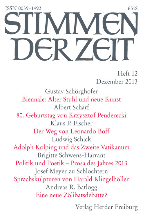 Titelseite Stimmen der Zeit. Die Zeitschrift für christliche Kultur 138 (2013) Heft 12