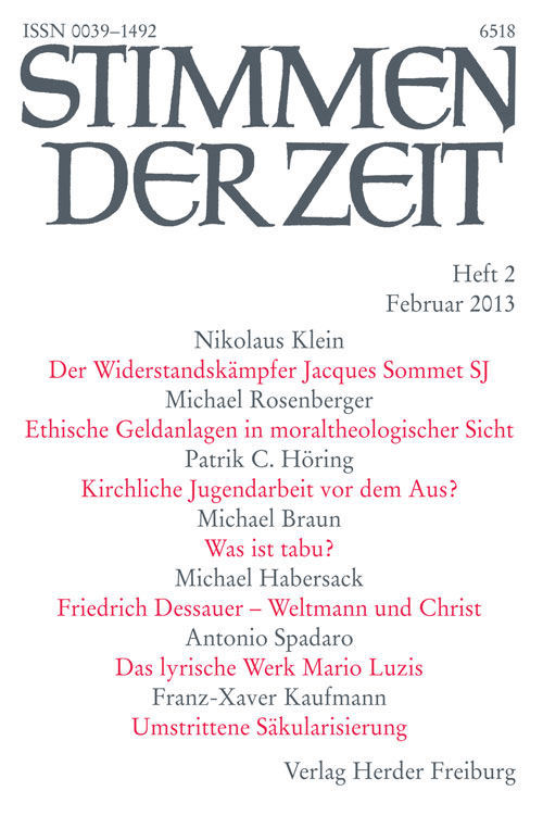 Titelseite Stimmen der Zeit. Die Zeitschrift für christliche Kultur 138 (2013) Heft 2
