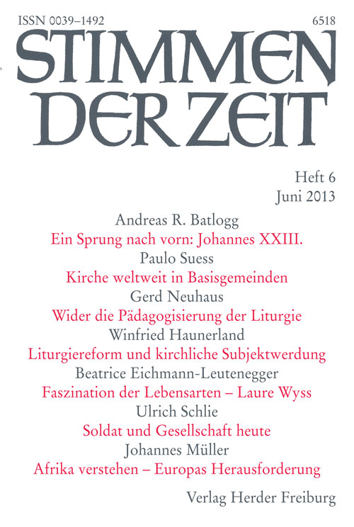 Titelseite Stimmen der Zeit. Die Zeitschrift für christliche Kultur 138 (2013) Heft 6
