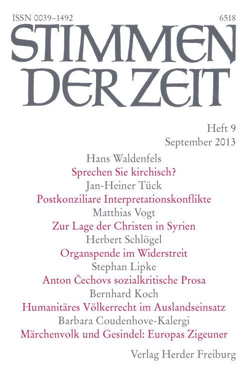 Titelseite Stimmen der Zeit. Die Zeitschrift für christliche Kultur 138 (2013) Heft 9