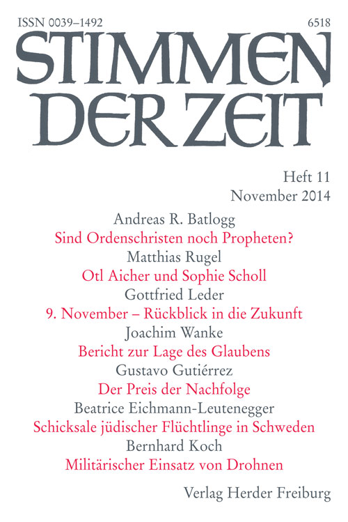 Titelseite Stimmen der Zeit. Die Zeitschrift für christliche Kultur 139 (2014) Heft 11