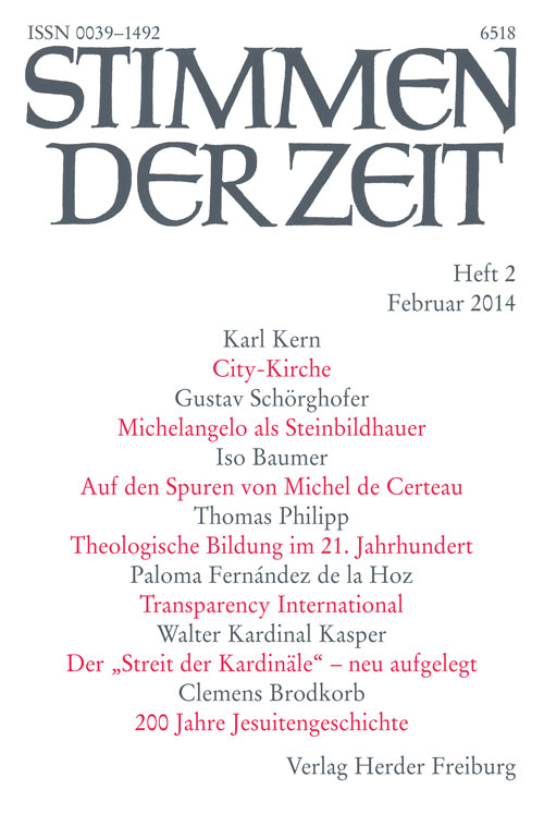 Titelseite Stimmen der Zeit. Die Zeitschrift für christliche Kultur 139 (2014) Heft 2