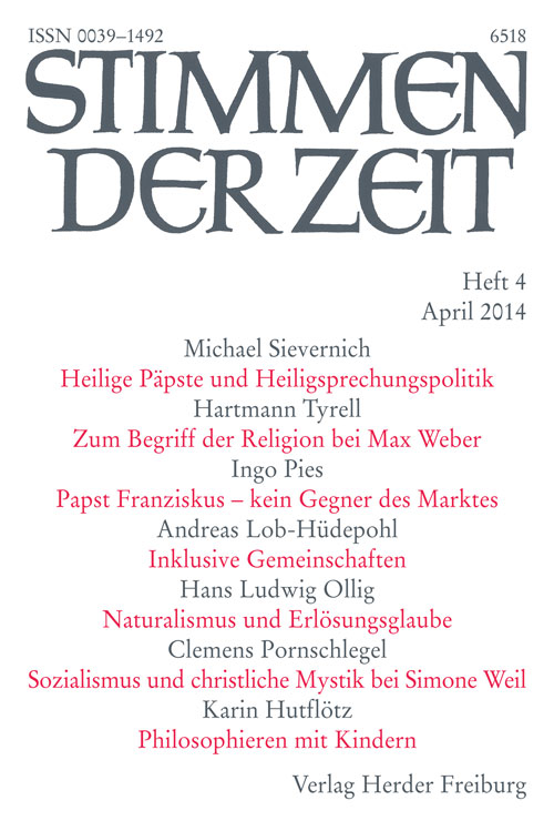 Titelseite Stimmen der Zeit. Die Zeitschrift für christliche Kultur 139 (2014) Heft 4