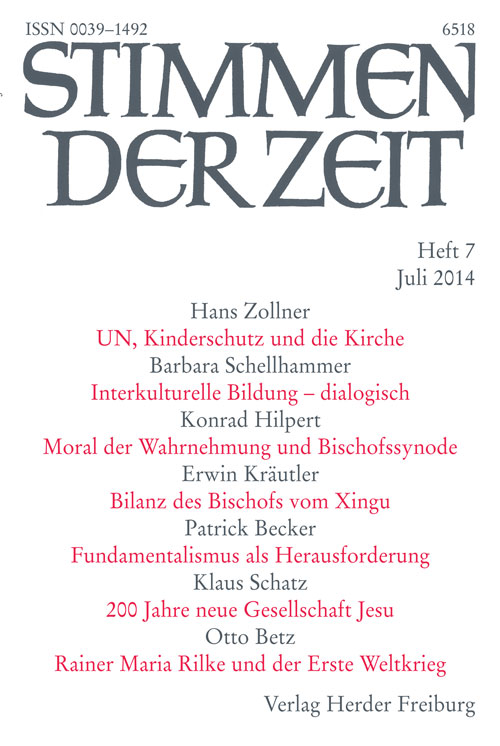 Titelseite Stimmen der Zeit. Die Zeitschrift für christliche Kultur 139 (2014) Heft 7