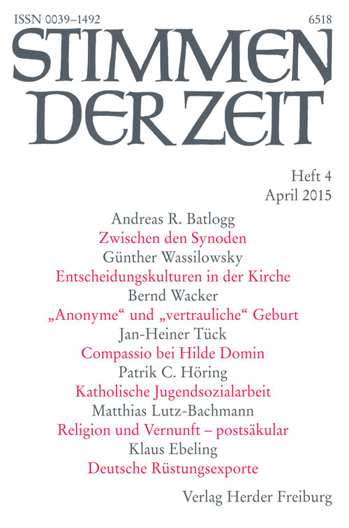 Titelseite Stimmen der Zeit. Die Zeitschrift für christliche Kultur 140 (2015) Heft 4