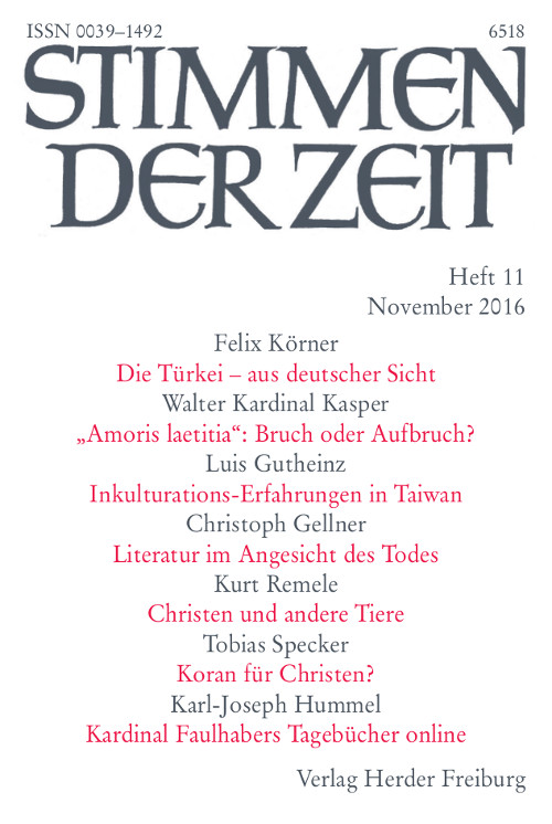 Titelseite Stimmen der Zeit. Die Zeitschrift für christliche Kultur 141 (2016) Heft 11