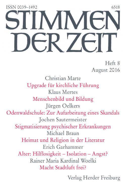 Titelseite Stimmen der Zeit. Die Zeitschrift für christliche Kultur 141 (2016) Heft 8