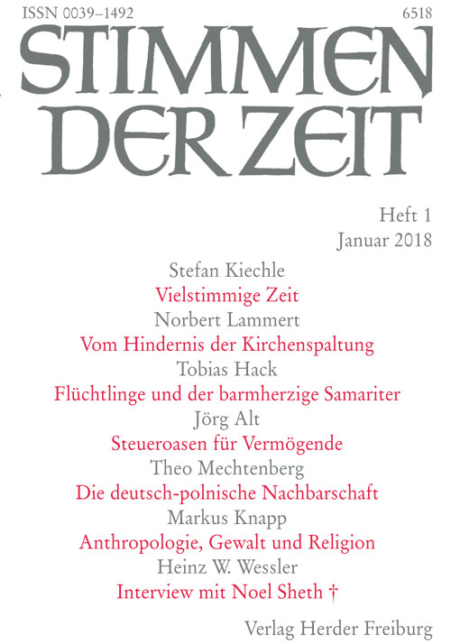 Titelseite Stimmen der Zeit. Die Zeitschrift für christliche Kultur 143 (2018) Heft 1
