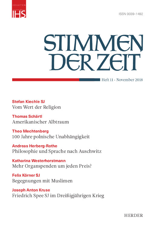 Titelseite Stimmen der Zeit. Die Zeitschrift für christliche Kultur 143 (2018) Heft 11