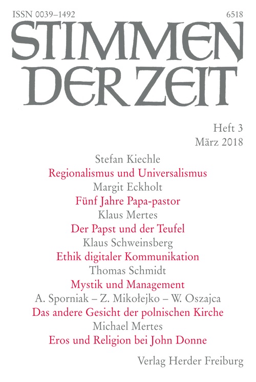 Titelseite Stimmen der Zeit. Die Zeitschrift für christliche Kultur 143 (2018) Heft 3