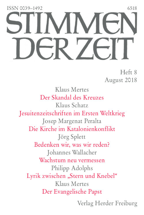 Titelseite Stimmen der Zeit. Die Zeitschrift für christliche Kultur 143 (2018) Heft 8
