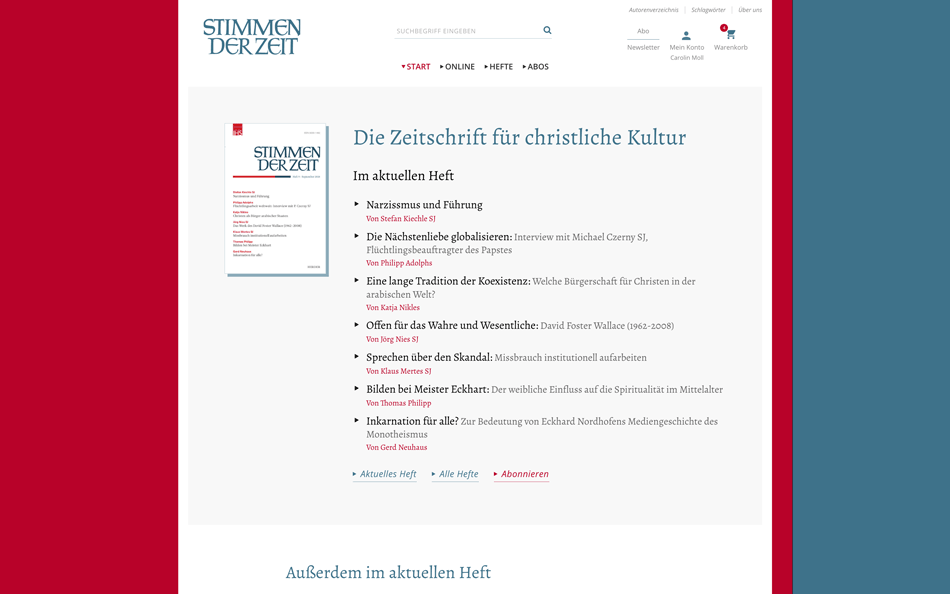 Screenshot Stimmen der Zeit: Desktop-Ansicht