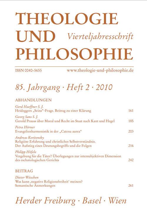 Theologie und Philosophie. Vierteljahresschrift 85 (2010) Heft 2