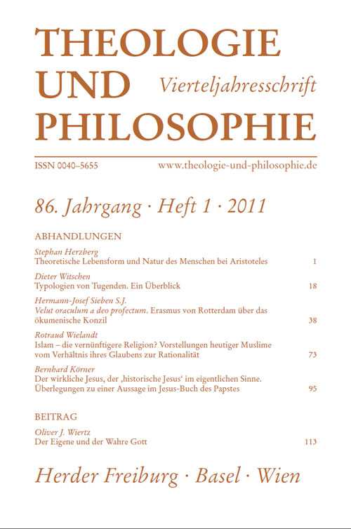 Titelseite Theologie und Philosophie. Vierteljahresschrift 86 (2011) Heft 1