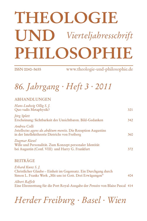 Theologie und Philosophie. Vierteljahresschrift 86 (2011) Heft 3